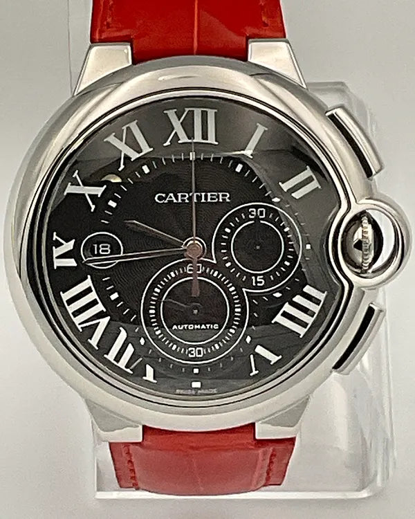 2015 Cartier Ballon Bleu 44MM Black Dial Aftermarket Leather Strap (W6920003)