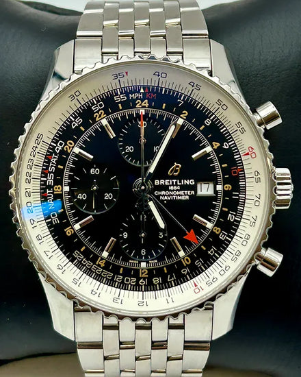 Breitling Navitimer World 46MM Black Dial Steel Bracelet (A24322)
