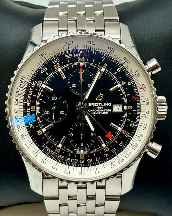 Breitling Navitimer World 46MM Black Dial Steel Bracelet (A24322)