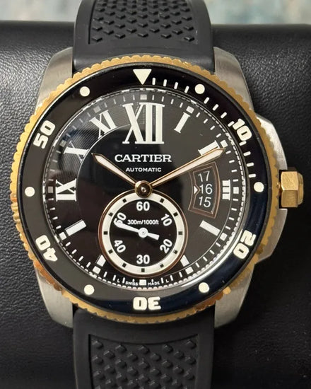 2014 Cartier Calibre de Cartier 42MM Black Dial Rubber Strap (W7100055)