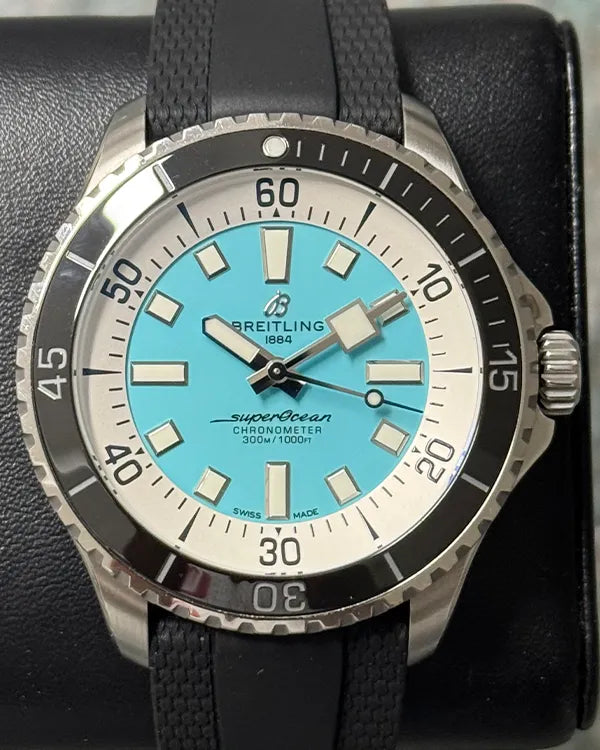 2023 Breitling Superocean 44MM Turquoise Dial Rubber Strap (A17376211L2S1)