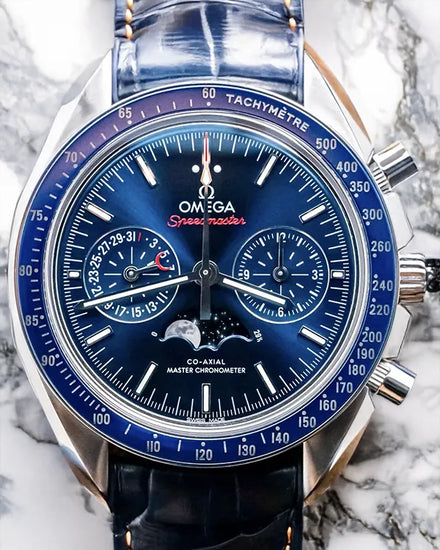 2017 Omega Speedmaster Moonphase 44.25MM Blue Dial Leather Strap (304.33.44.52.03.001)