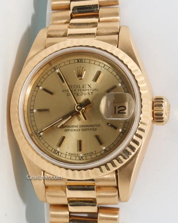 Rolex Lady-Datejust 26MM Champagne Dial Yellow Gold President Bracelet (69178)