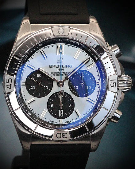 2022 Breitling Chronomat B01 42MM Ice Blue Dial Rubber Strap (PB0134101C1S1)