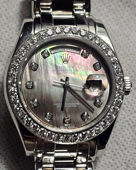 2004 Rolex Day-Date 39MM Mother of Pearl Dial Platinum Pearlmaster Bracelet (18946)