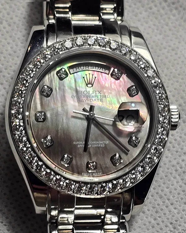 2000 (P Serial) Rolex Day-Date 39MM Mother of Pearl Dial Platinum Pearlmaster Bracelet (18946)