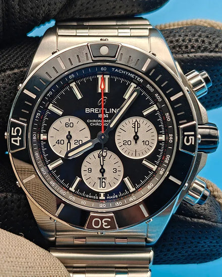Breitling Chronomat 44MM Black Dial Steel Bracelet (AB0136251B1A1)