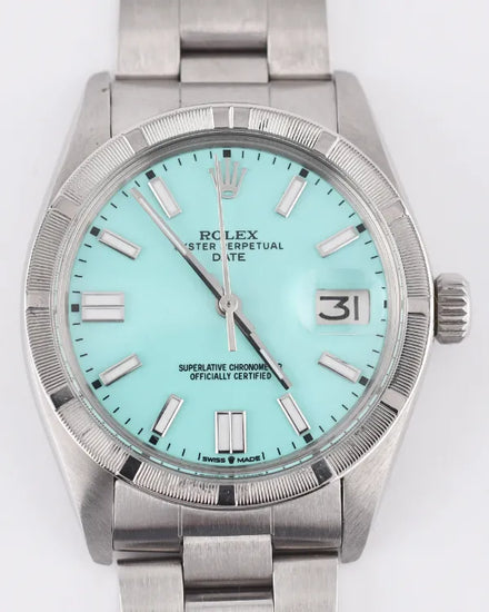 Rolex Oyster Perpetual Date 34MM Aftermarket Tiffany Blue Dial Oyster Bracelet (1501)