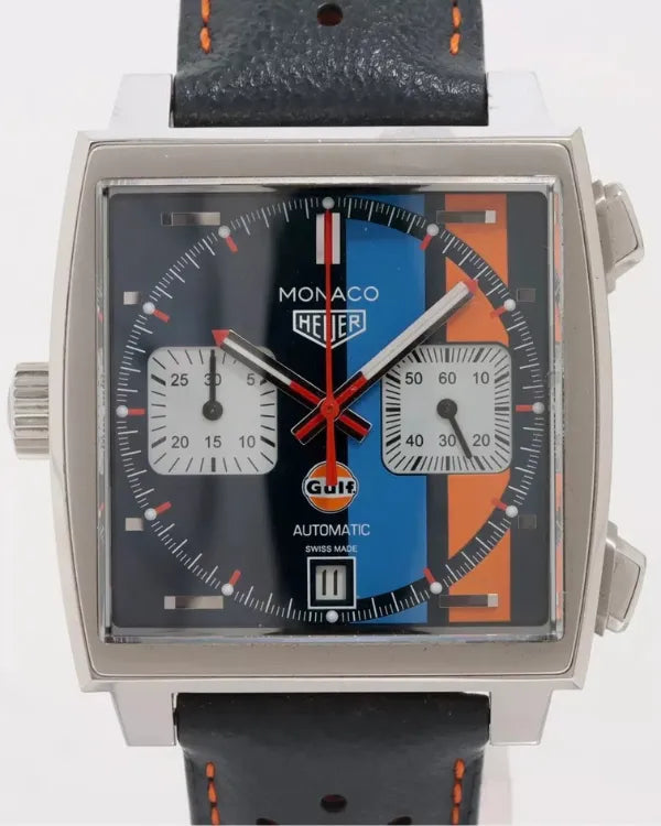 2018 Tag Heuer Monaco Gulf "50th Anniversary" S.E. 39MM Blue Dial Leather Strap (CAW211R.FC6401)