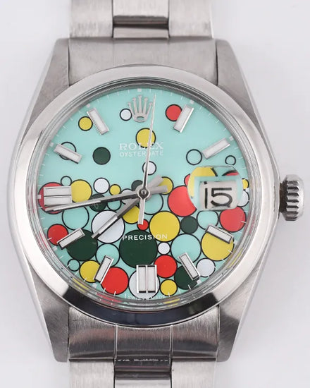 Rolex Oyster Precision 34MM Aftermarket Turquoise "Celebration" Dial Oyster Bracelet (6694)