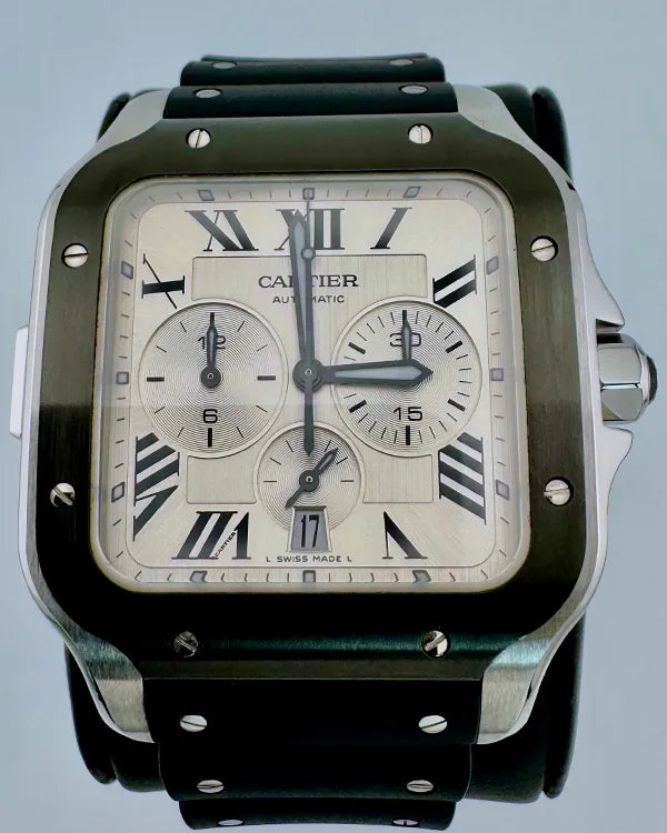 No Reserve - 2019 Cartier Santos De Cartier 43MM Silver Dial Rubber Strap (WSSA0017)