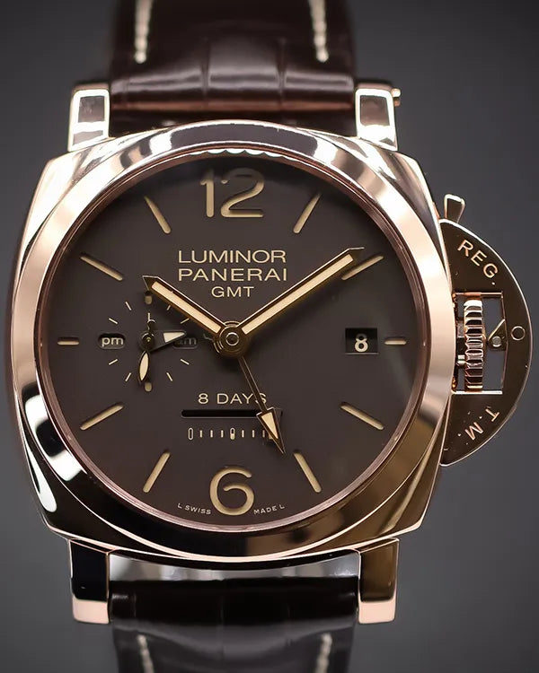 2016 Panerai Luminor 1950 8 Days GMT 44MM Brown Dial Leather Strap (PAM00576)