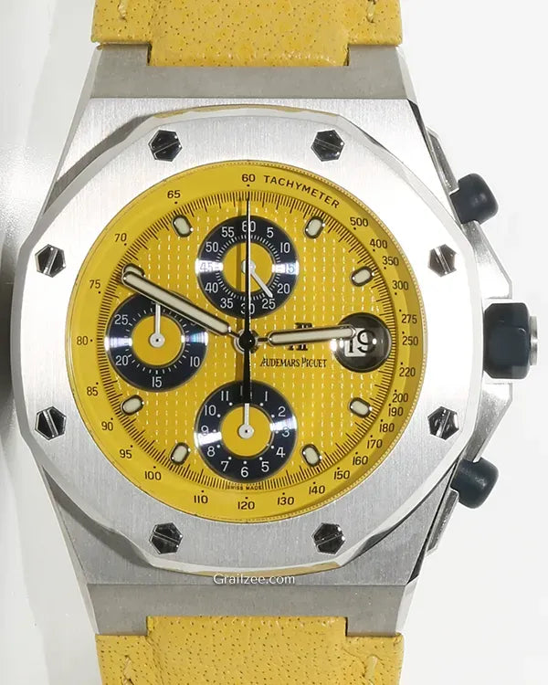 Discontinued Audemars Piguet Royal Oak Offshore "Predecessor to the End of Days" 42MM Yellow Dial Leather Strap (25770ST.OO.D009XX.02)