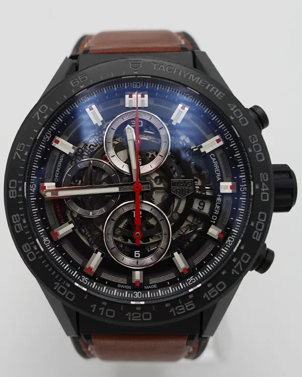 2021 Tag Heuer Carrera Calibre HEUER 01 43MM Skeleton Dial Leather Strap (CAR2090)