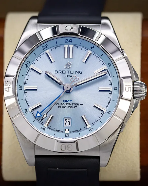 Breitling Chronomat GMT 40MM Ice Blue Dial Rubber Strap (P32398101C1S1)