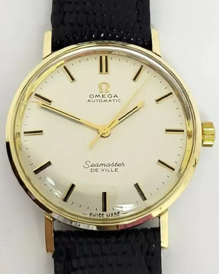 Omega Seamaster DeVille 14K Gold 34.2MM Silver Dial Aftermarket Leather Strap (LL6066)