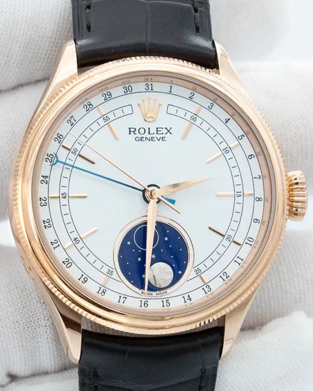 2021 Rolex Cellini Moonphase 39MM White Dial Leather Strap (50535)