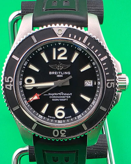 2021 Breitling Superocean 42MM Black Dial Rubber Strap (A17366)