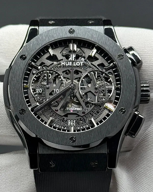 Hublot Classic Fusion Aerofusion "Black Magic" 45MM Skeleton Dial Leather Strap (525.CM.0170.RX)