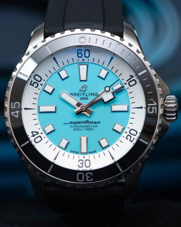 Breitling Superocean 44MM Turquoise Dial Rubber Strap (A17376211L2S1)