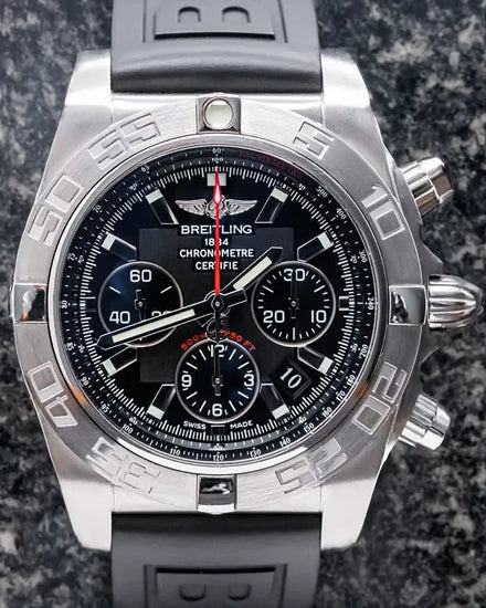 2013 Breitling Chronomat "Flying Fish" 44MM Black Dial Rubber Strap (AB011010/BB08)