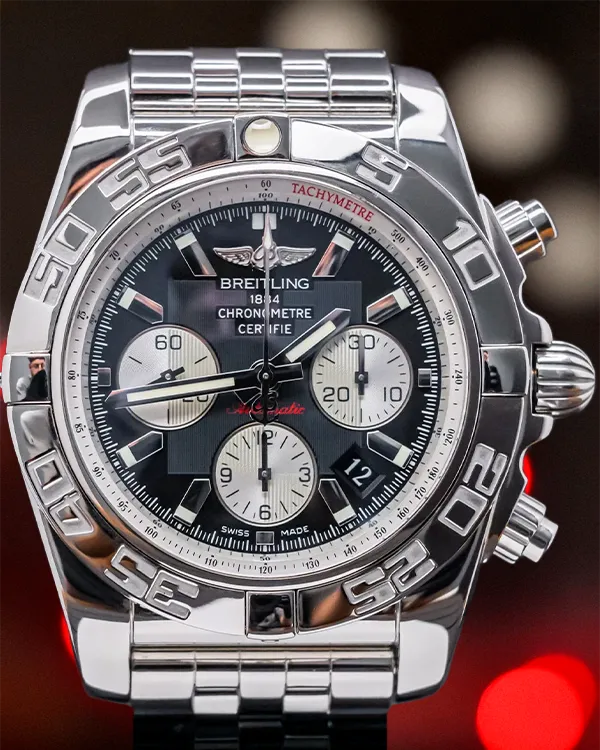 Breitling Chronomat 44MM Black Dial Steel Bracelet (AB0110121B1A1)