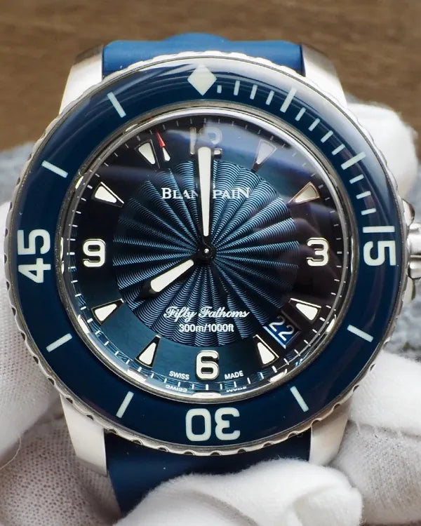 Blancpain Fifty Fathoms 45MM Blue "Flinqué" Dial Rubber Strap (5015D-1140-52B)