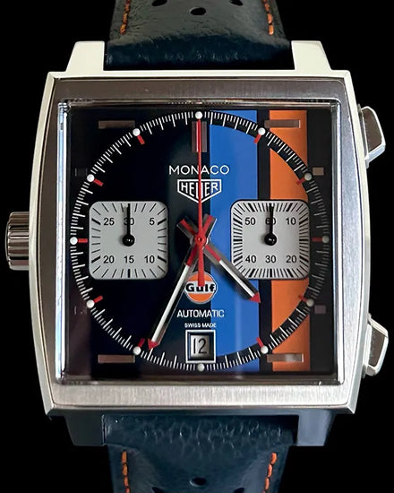 No Reserve - 2018 Tag Heuer Monaco Gulf "50th Anniversary" S.E. 39MM Blue Dial Leather Strap (CAW211R.FC6401)