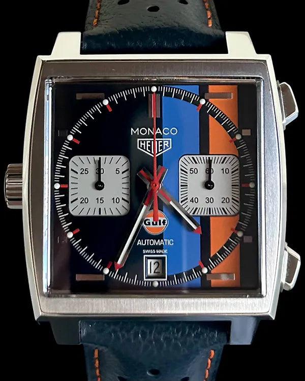 No Reserve - 2018 Tag Heuer Monaco Gulf "50th Anniversary" S.E. 39MM Blue Dial Leather Strap (CAW211R.FC6401)