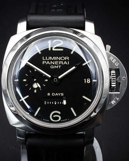 2008 Panerai Luminor GMT 1950 8 Days 44MM Black Dial Rubber Strap (PAM00233)