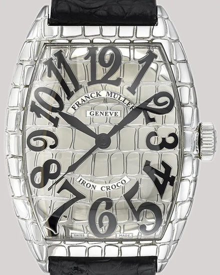 Franck Muller Cintrée Curvex Iron Croco 39MM Silver Dial Aftermarket Leather Strap (8880 SC IRON CRO)