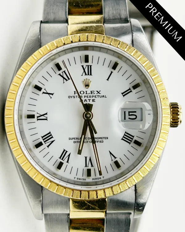 No Reserve - Rolex Oyster Perpetual Date 34MM White Dial Two-Tone Oyster Bracelet (15223)