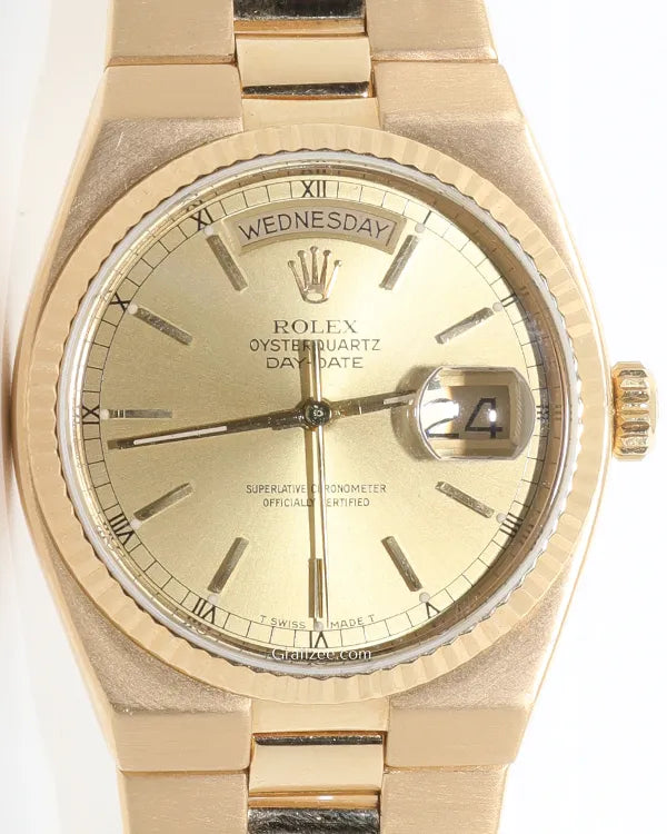 Rolex Day-Date Oysterquartz 36MM Quartz Champagne Dial Yellow Gold Bracelet (19018)