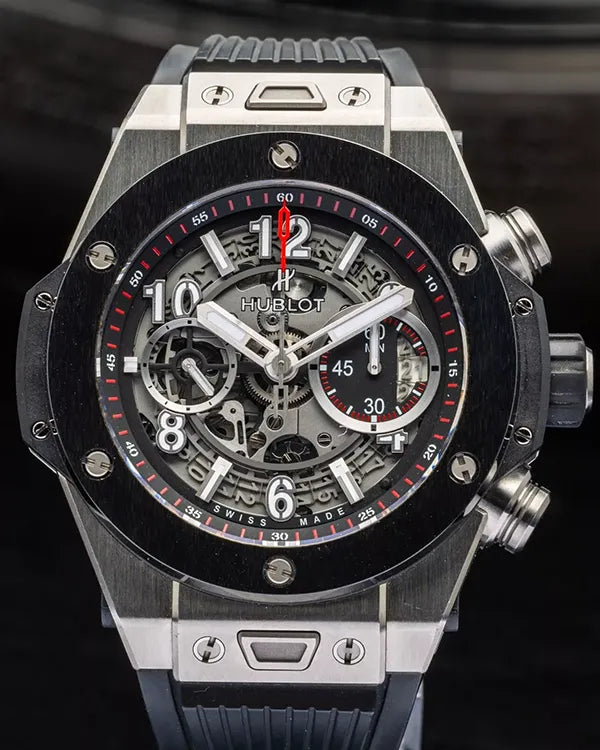 2017 Hublot Big Bang Unico Chronograph 45MM Skeleton Dial Rubber Strap (411.NM.1170.RX)