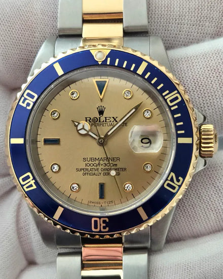 Rolex Submariner Date 40MM Champagne "Serti" Dial Two-Tone Oyster Bracelet (16613)