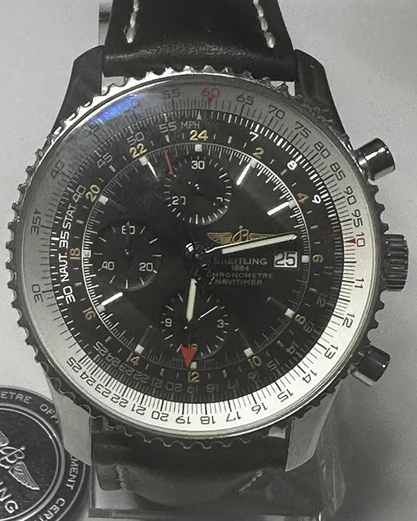 Breitling Navitimer World GMT 46MM Black Dial Leather Strap (A24322)