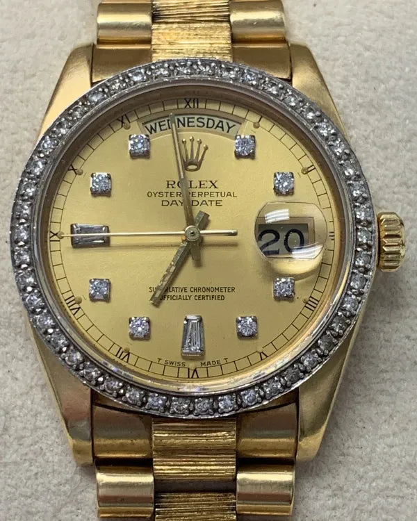 Rolex Day-Date 36MM Champagne Dial Yellow Gold "Bark" President Bracelet (18038)