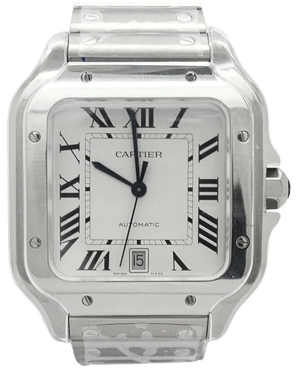 2025 Cartier Santos De Cartier Large 39MM Silver Dial Steel Bracelet (WSSA0018)