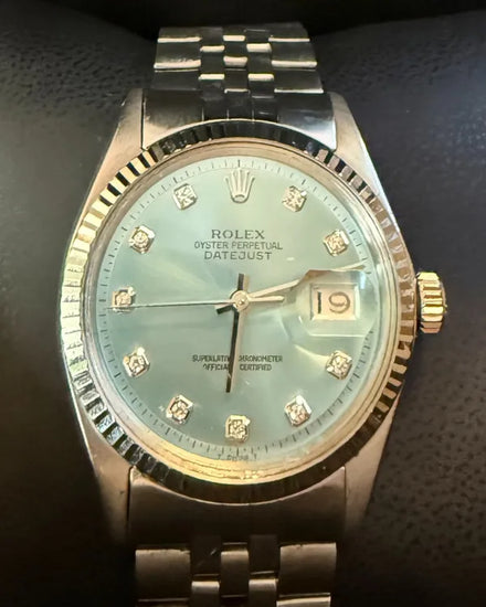1970 (2.5 Mill. Serial) Rolex Datejust 36MM Aftermarket Blue Dial Aftermarket Steel Bracelet (1601)