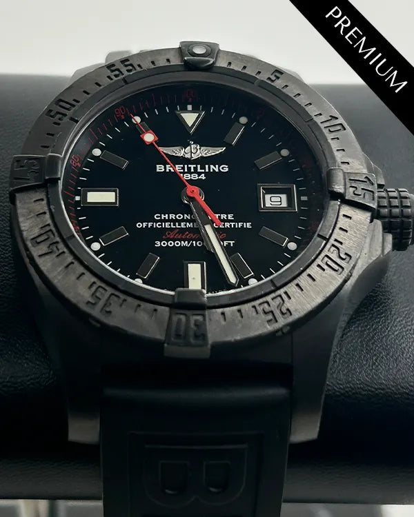 No Reserve - 2012 Breitling Avenger Seawolf 45MM Black Dial Rubber Strap (M17330)