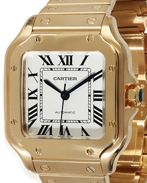 2018 Cartier Santos De Cartier 35.3MM Silver Dial Yellow Gold Bracelet (WGSA0010)
