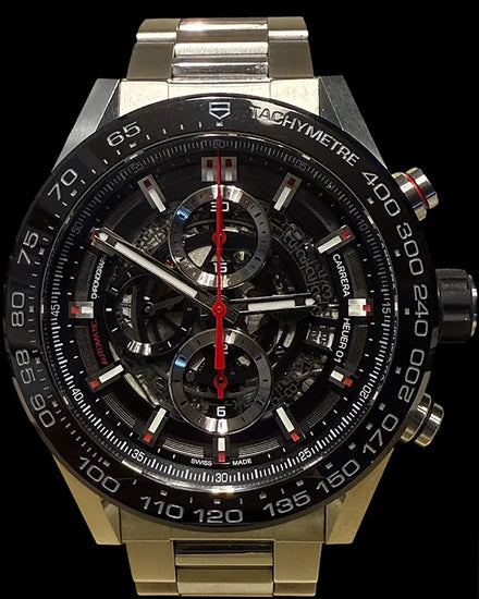 2016 Tag Heuer Carrera Calibre HEUER 01 45MM Skeleton Dial Steel Bracelet (CAR2A1W.BA0703)