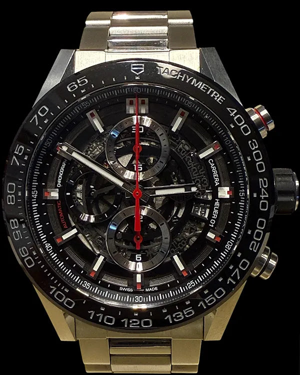 2016 Tag Heuer Carrera Calibre HEUER 01 45MM Skeleton Dial Steel Bracelet (CAR2A1W.BA0703)