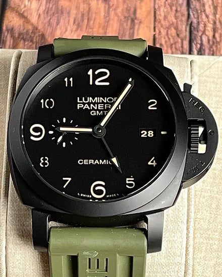 Panerai Luminor 1950 3 Days GMT 44MM Black Dial Rubber Strap (PAM00441)