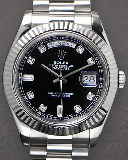 2020 Rolex Day-Date II 41MM Black Dial White Gold President Bracelet (218239)
