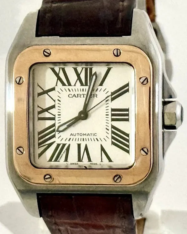 Cartier Santos 100 33 MM White dial Leather Strap (2878)