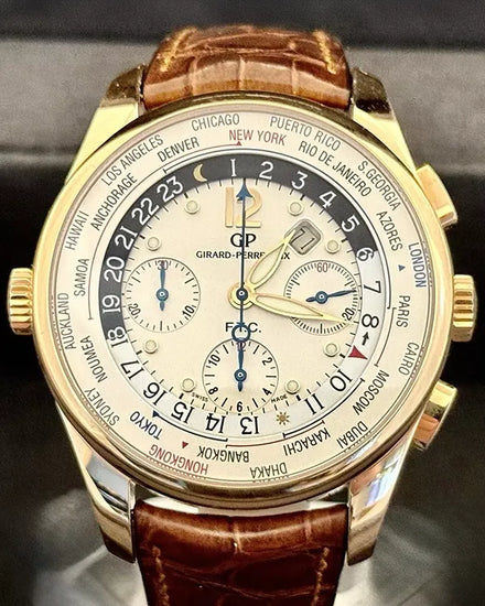 Girard Perregaux World Time Chronograph 43MM White Dial Leather Strap (49805)