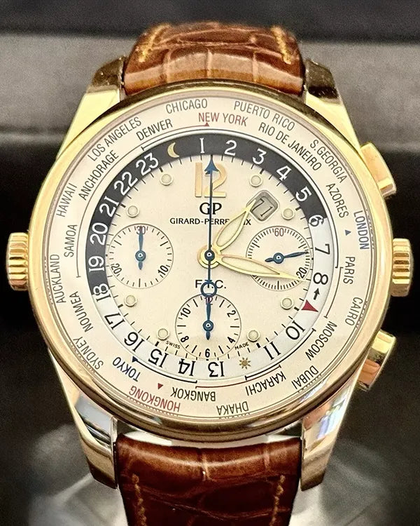 Girard Perregaux World Time Chronograph 43MM White Dial Leather Strap (49805)