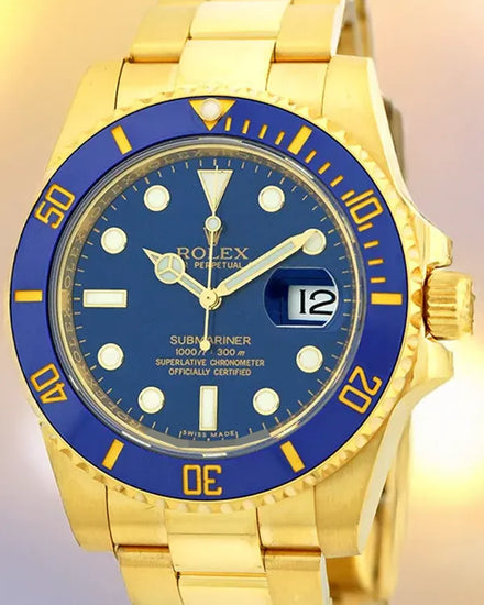 2014 Rolex Submariner Date 40MM Blue Dial Yellow Gold Oyster Bracelet (116618LB)