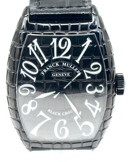2019 Franck Muller Cintrée Curvex Black Croco 39MM Black Dial  Aftermarket Leather Strap (8880 SC BLK CRO)